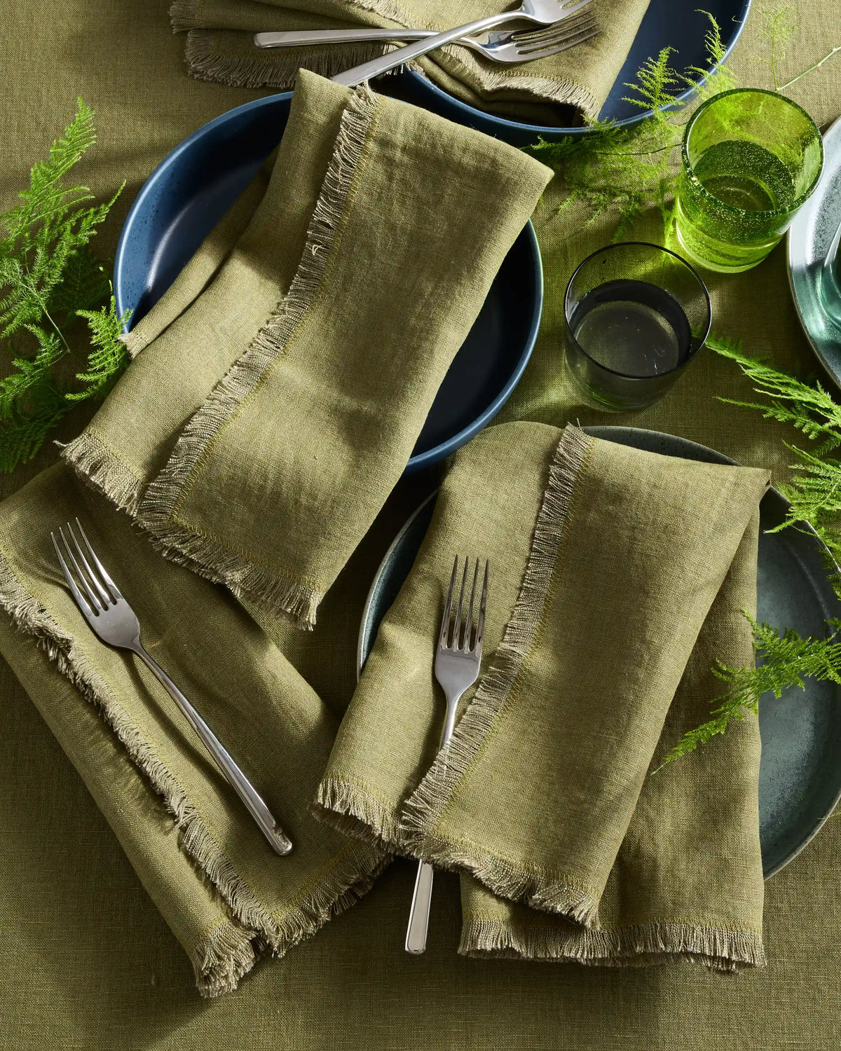 European Linen Fringe Napkins, Set of 12