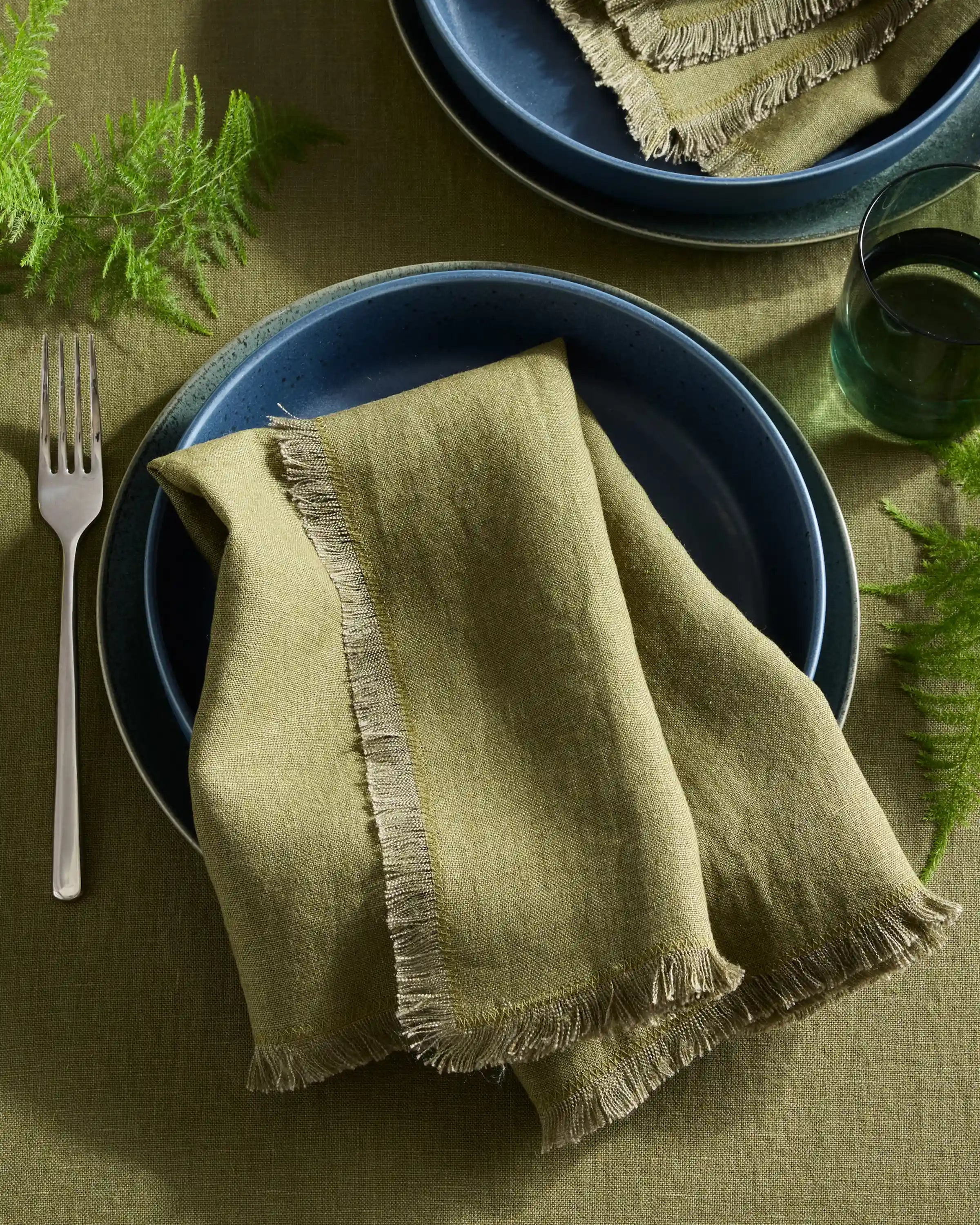 European Linen Fringe Napkins, Set of 12