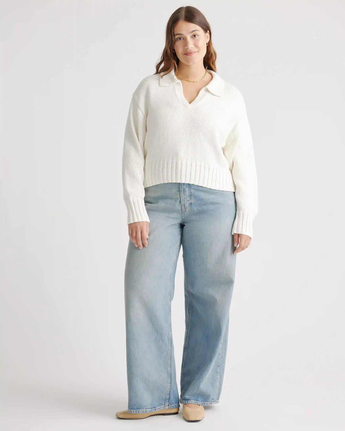 100% Organic Cropped Cotton Polo Sweater