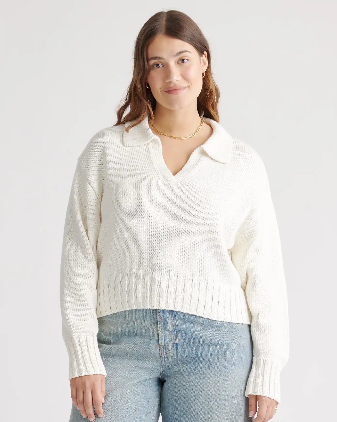 100% Organic Cropped Cotton Polo Sweater