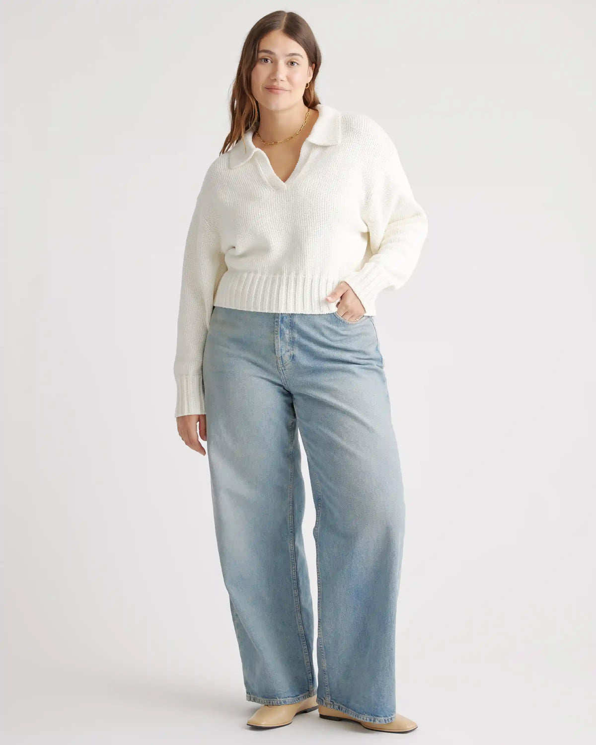 100% Organic Cropped Cotton Polo Sweater