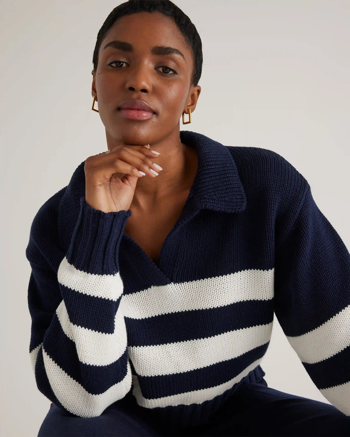 100% Organic Cropped Cotton Polo Sweater
