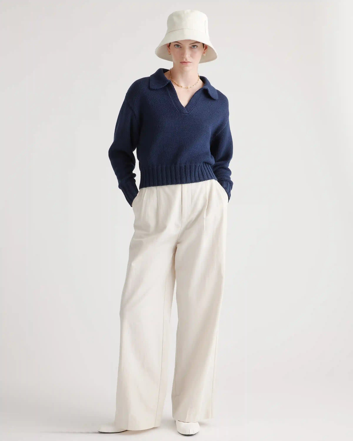 100% Organic Cropped Cotton Polo Sweater