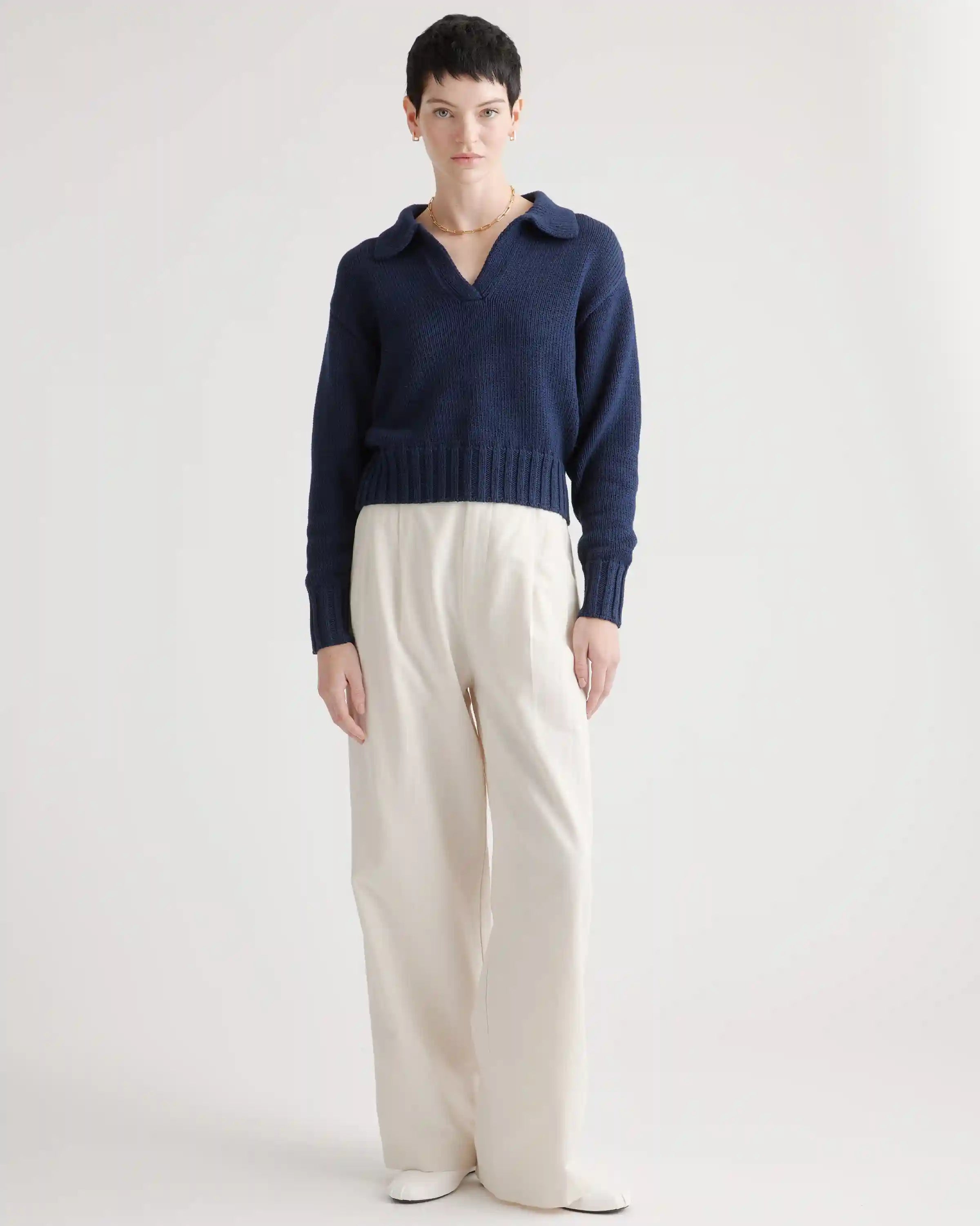 100% Organic Cropped Cotton Polo Sweater