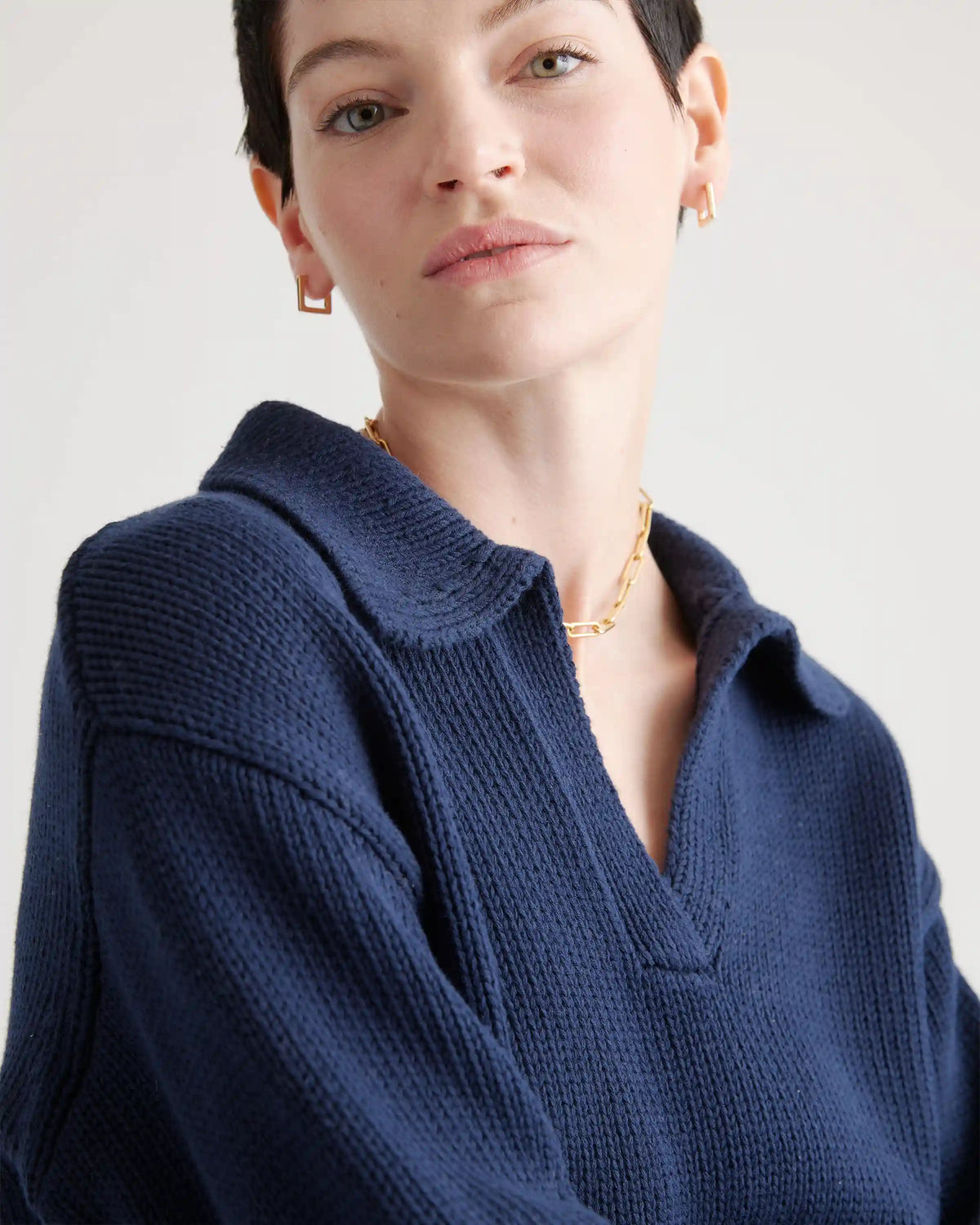 100% Organic Cropped Cotton Polo Sweater