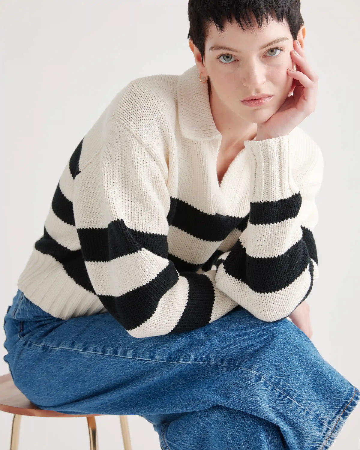 100% Organic Cropped Cotton Polo Sweater