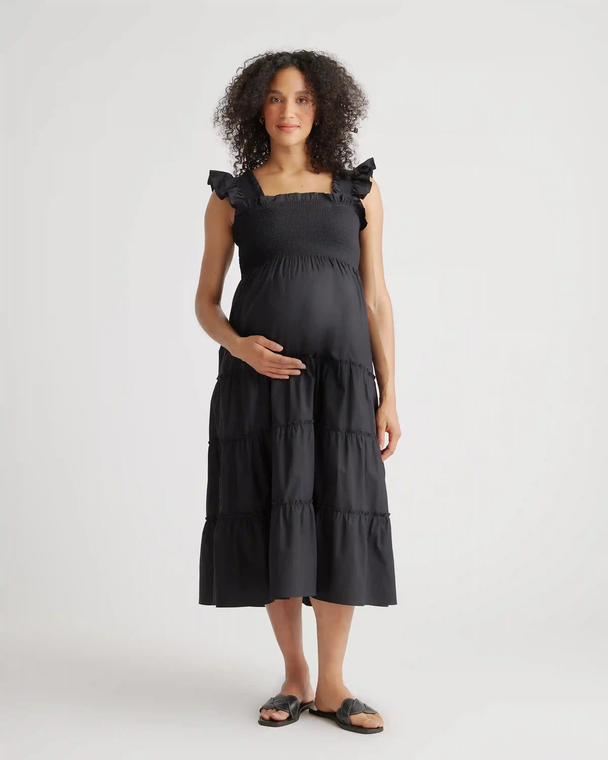100% Organic Cotton Poplin Maternity Smocked Midi Dress