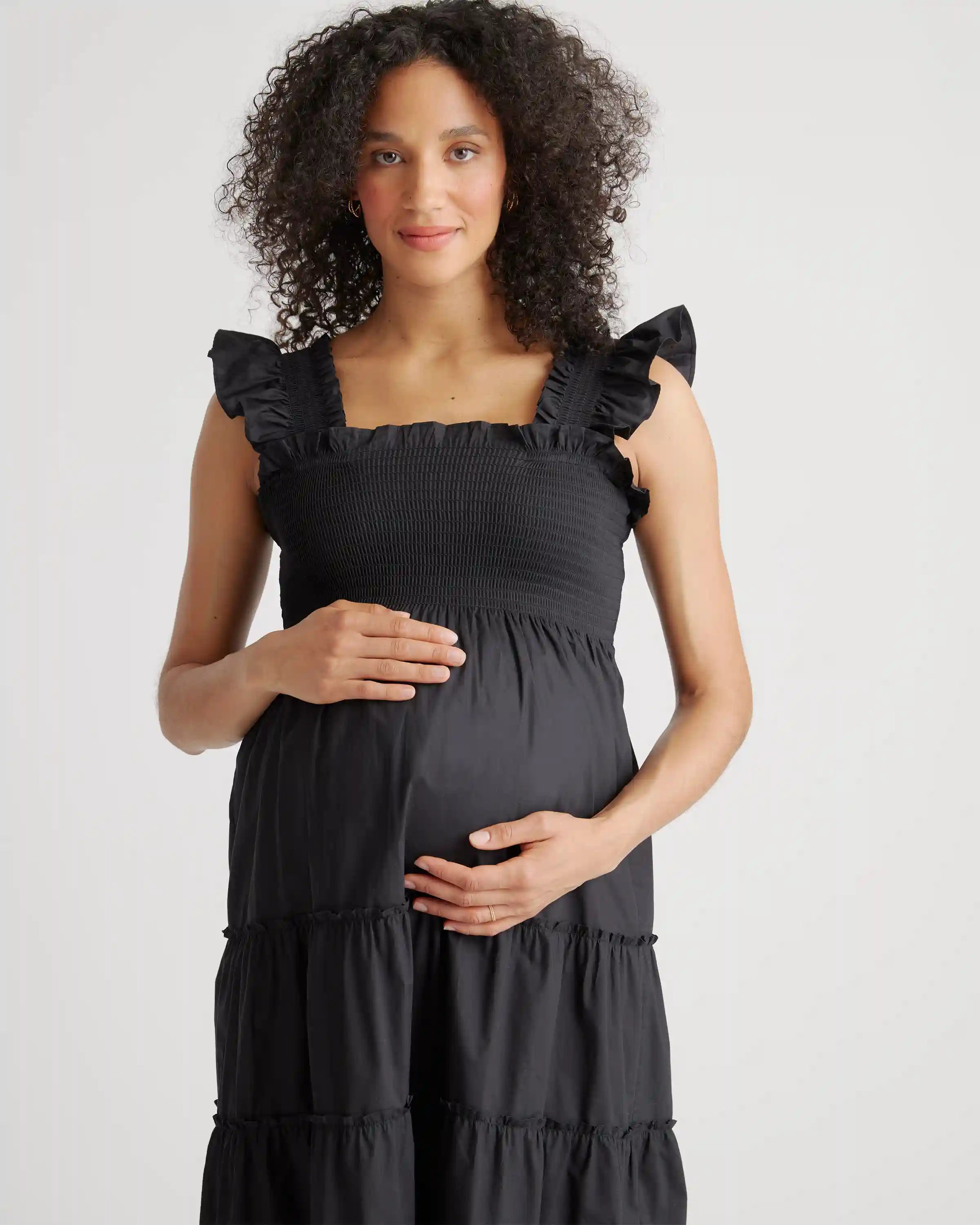 100% Organic Cotton Poplin Maternity Smocked Midi Dress