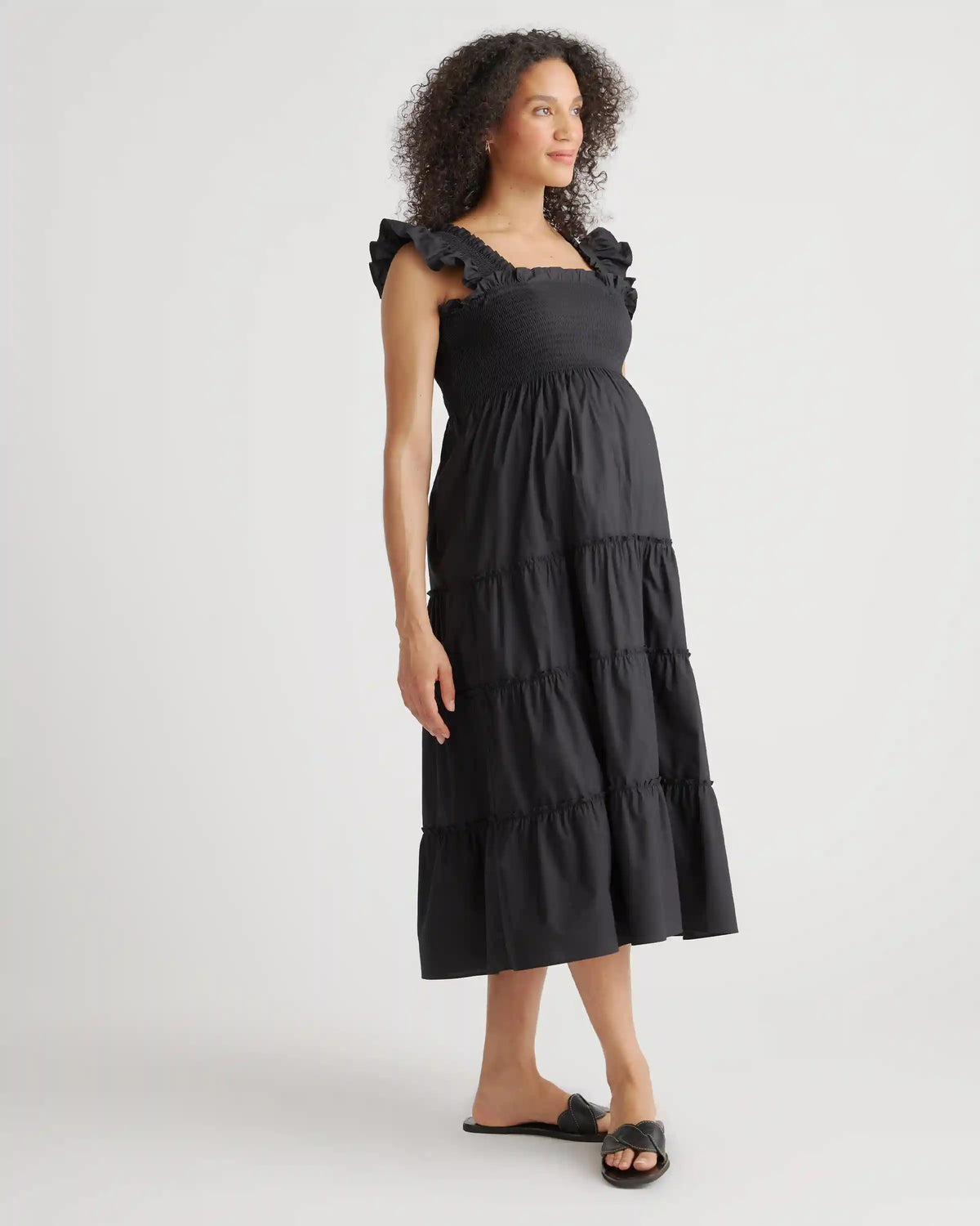 100% Organic Cotton Poplin Maternity Smocked Midi Dress