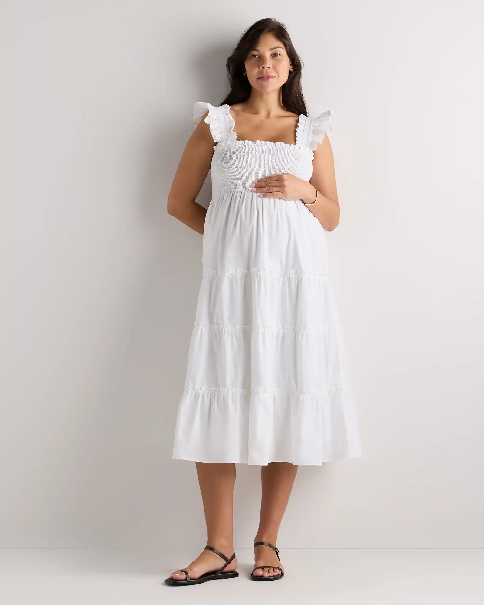 100% Organic Cotton Poplin Maternity Smocked Midi Dress