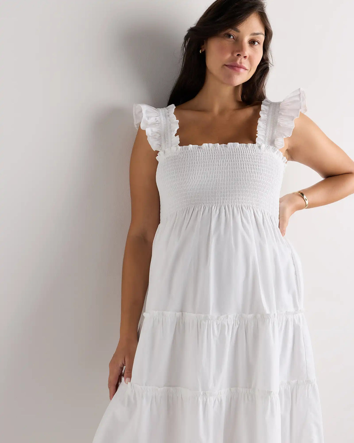 100% Organic Cotton Poplin Maternity Smocked Midi Dress
