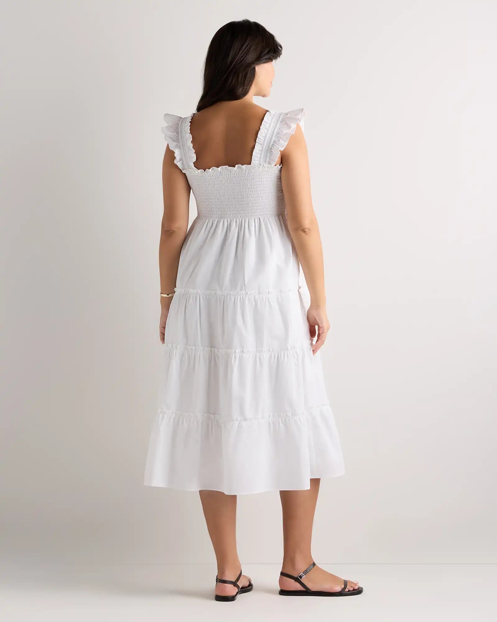 100% Organic Cotton Poplin Maternity Smocked Midi Dress
