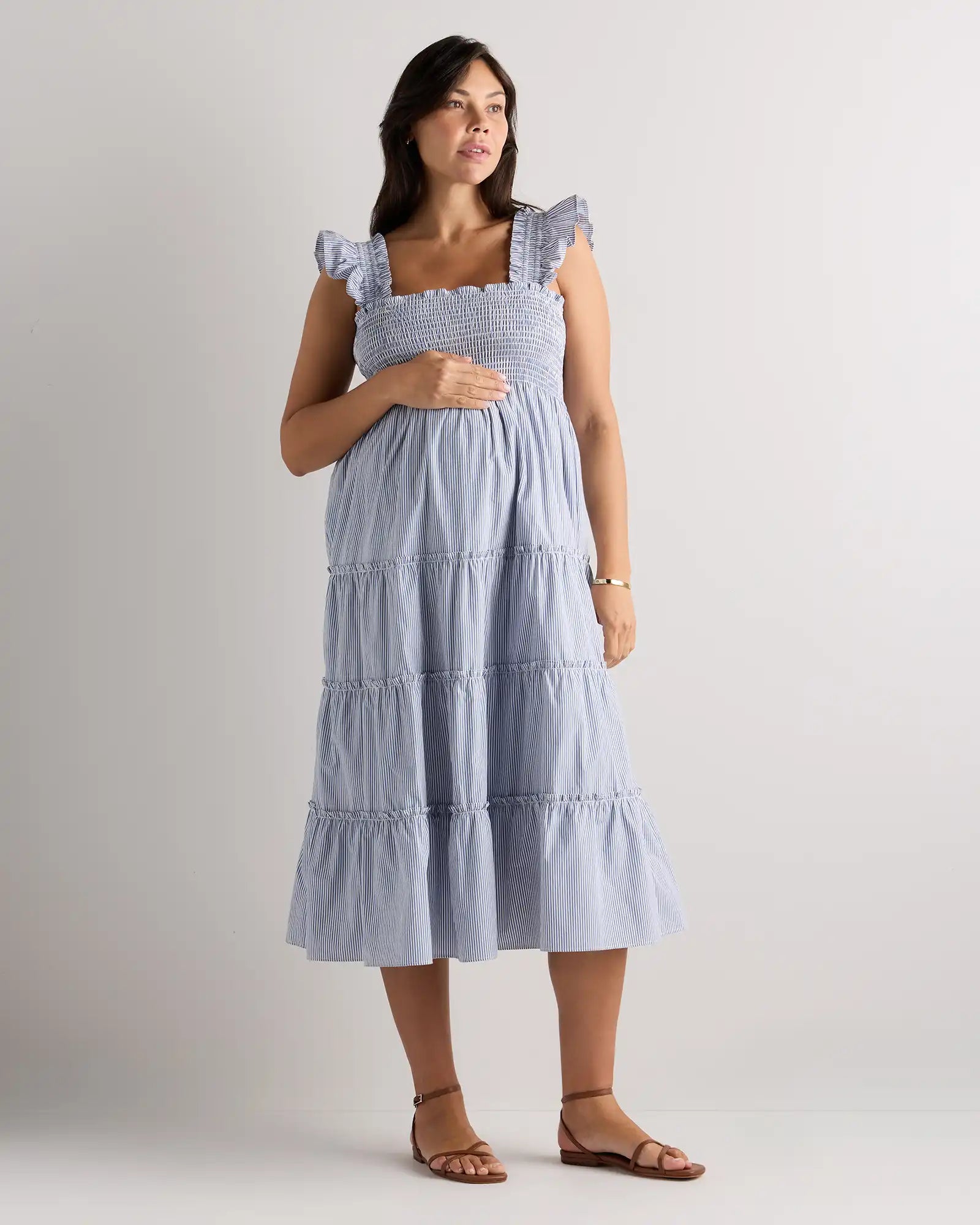 100% Organic Cotton Poplin Maternity Smocked Midi Dress