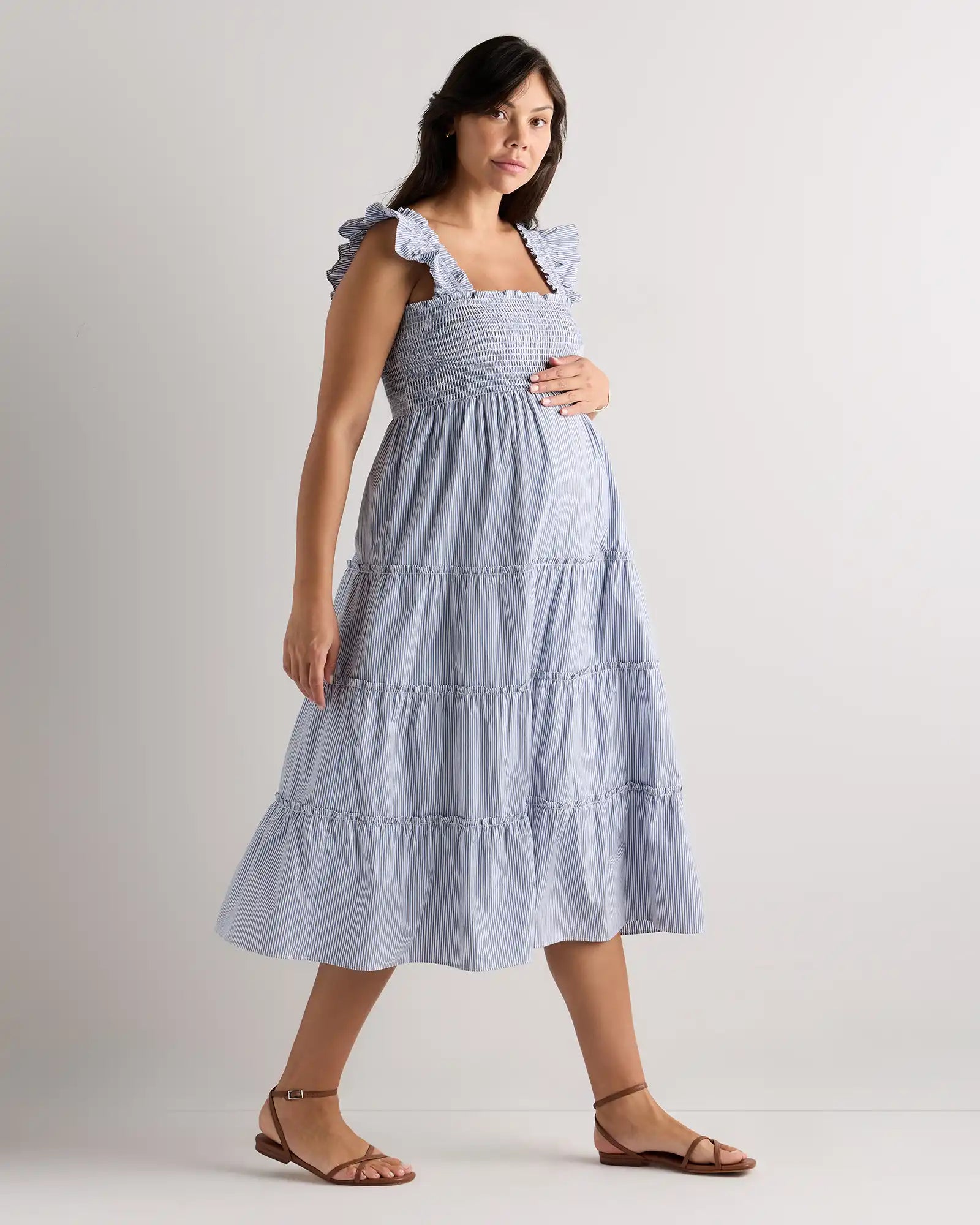 100% Organic Cotton Poplin Maternity Smocked Midi Dress