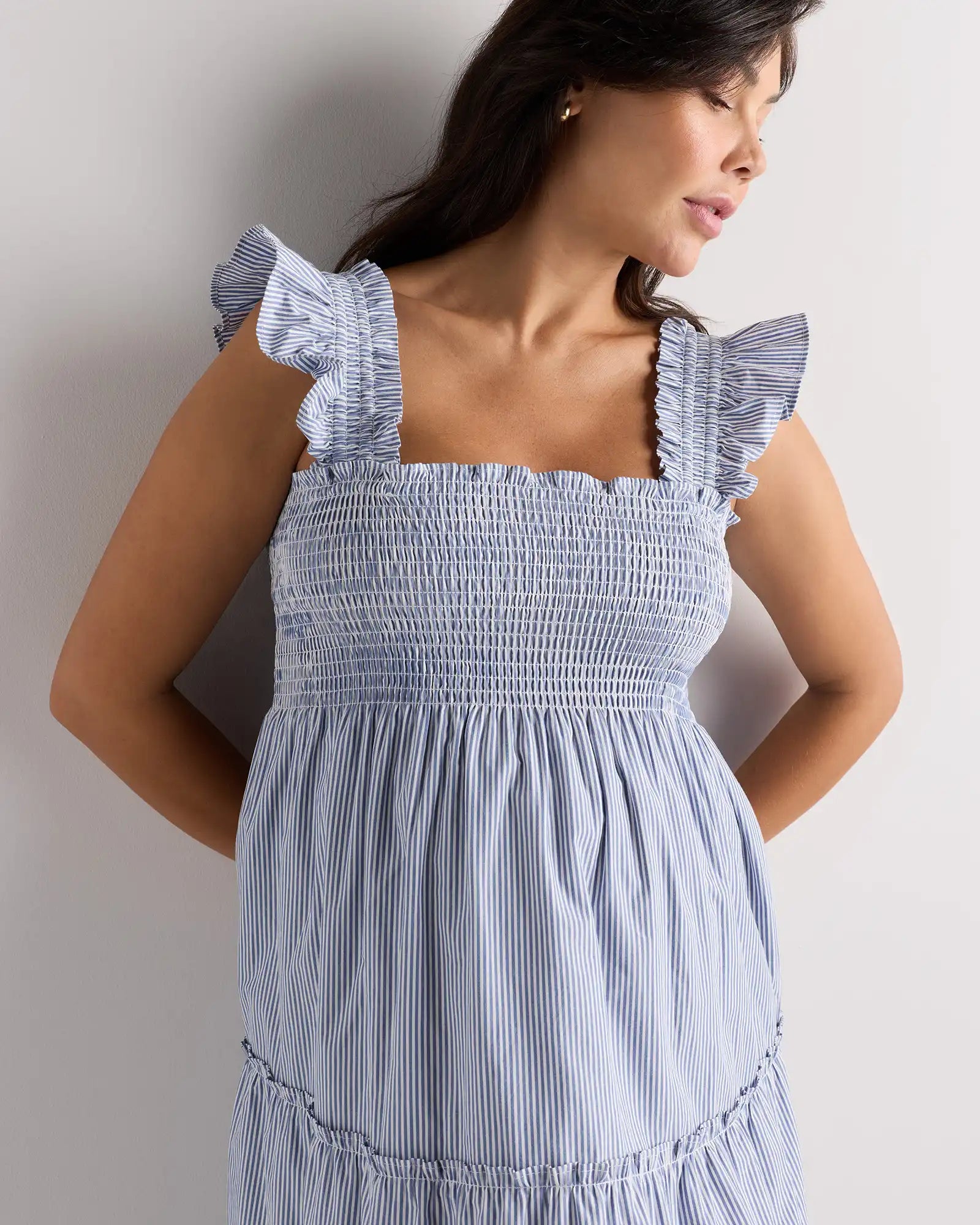 100% Organic Cotton Poplin Maternity Smocked Midi Dress