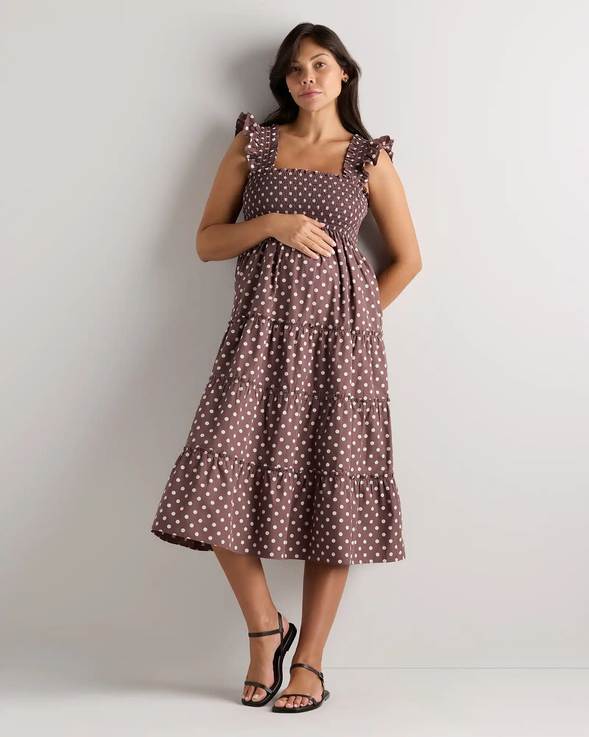 100% Organic Cotton Poplin Maternity Smocked Midi Dress