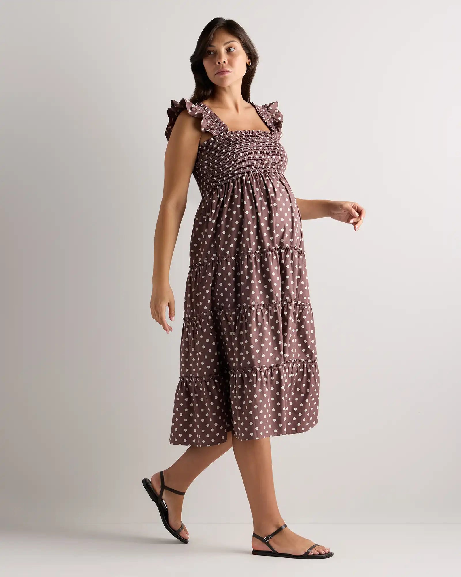 100% Organic Cotton Poplin Maternity Smocked Midi Dress
