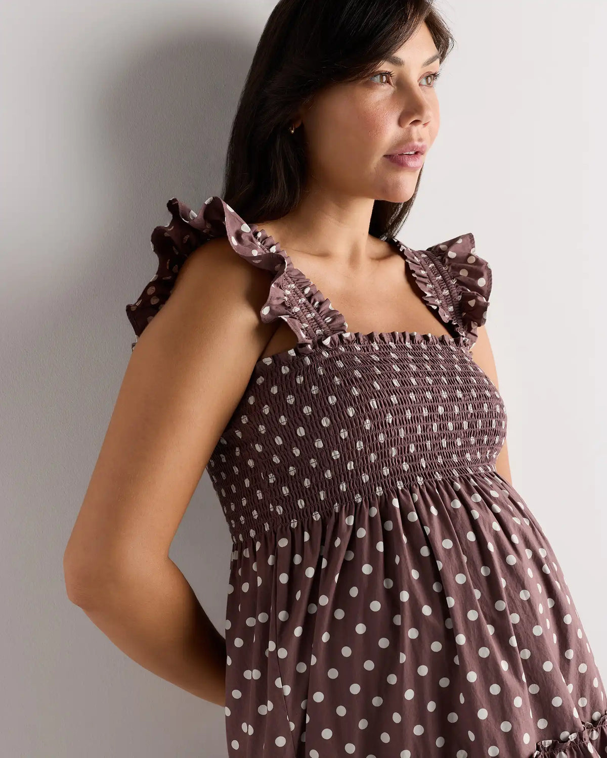 100% Organic Cotton Poplin Maternity Smocked Midi Dress