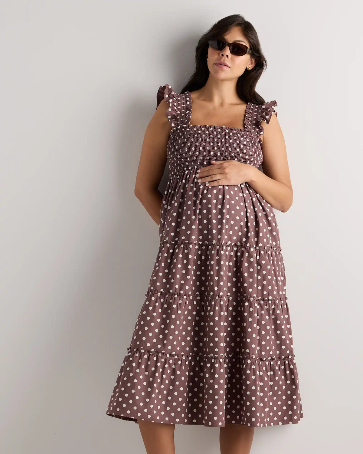 100% Organic Cotton Poplin Maternity Smocked Midi Dress