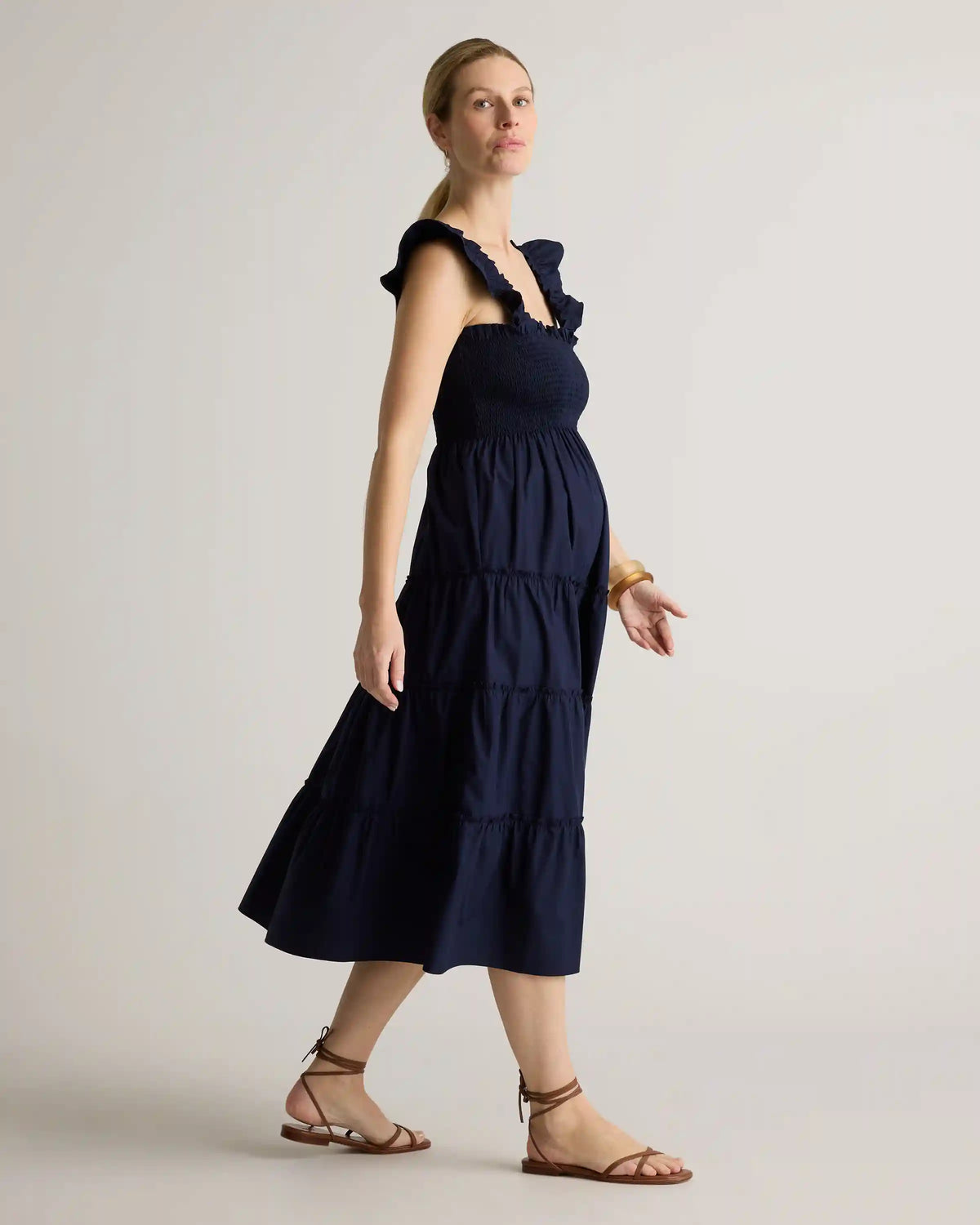 100% Organic Cotton Poplin Maternity Smocked Midi Dress