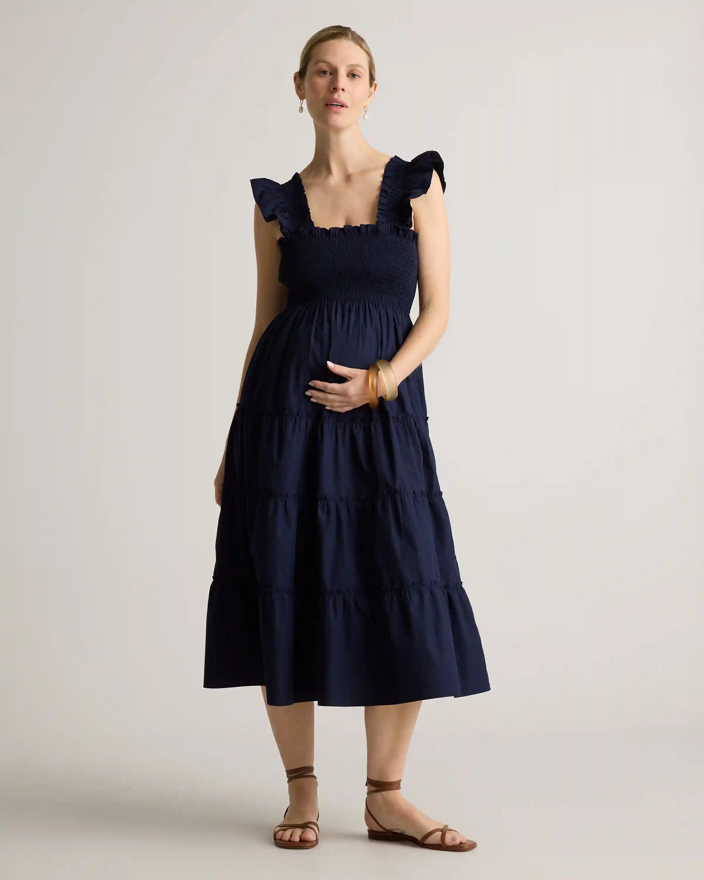 100% Organic Cotton Poplin Maternity Smocked Midi Dress