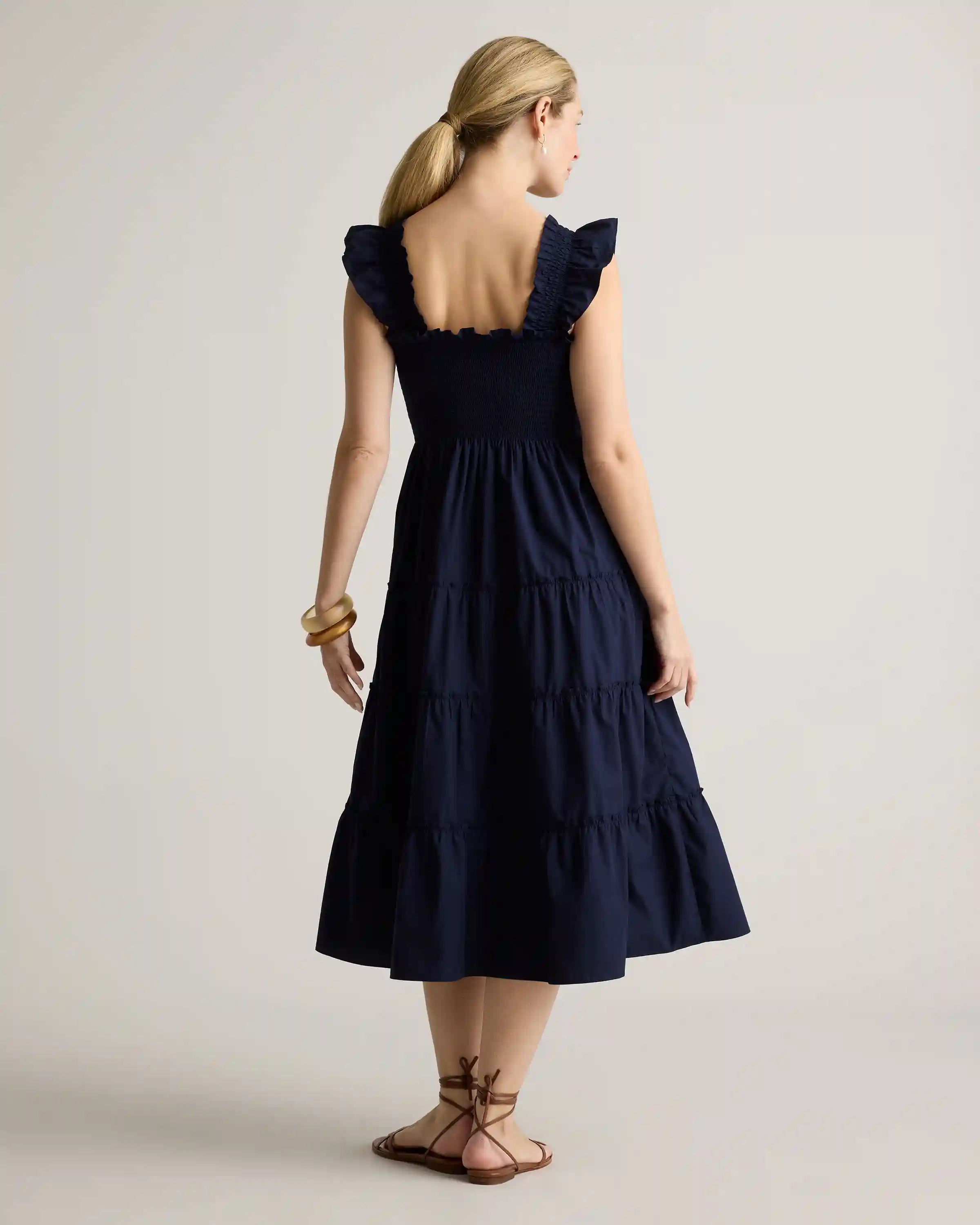 100% Organic Cotton Poplin Maternity Smocked Midi Dress