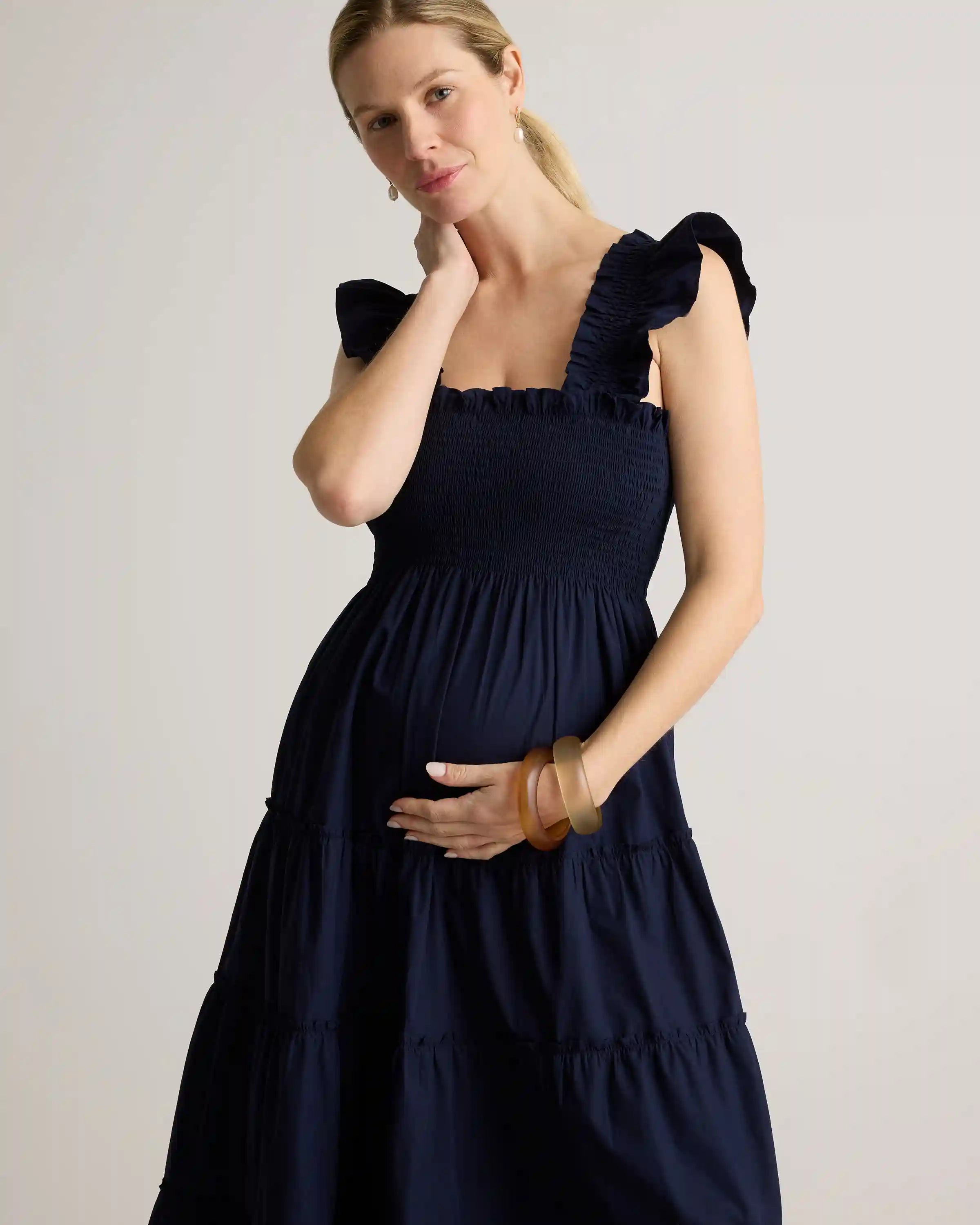 100% Organic Cotton Poplin Maternity Smocked Midi Dress