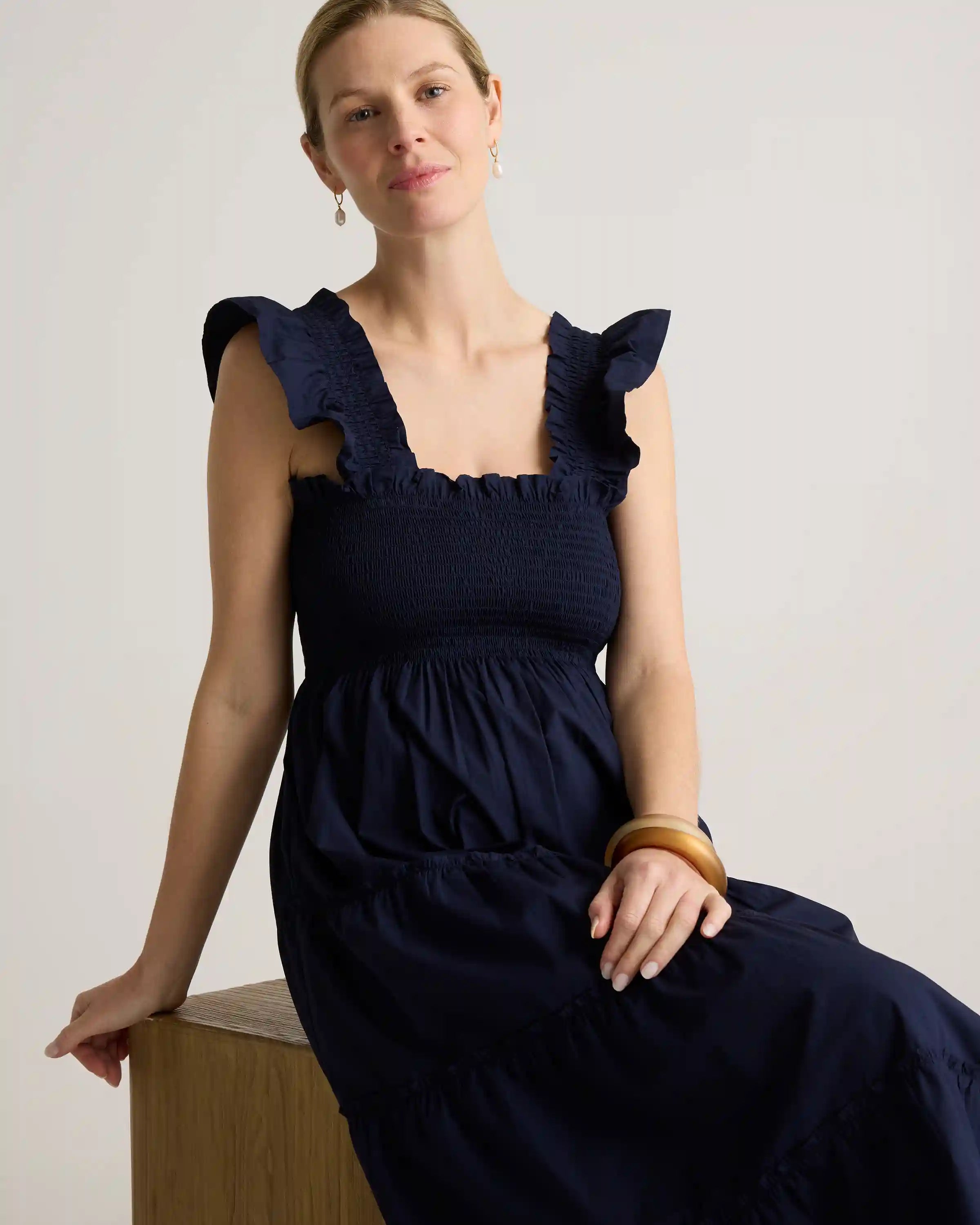 100% Organic Cotton Poplin Maternity Smocked Midi Dress