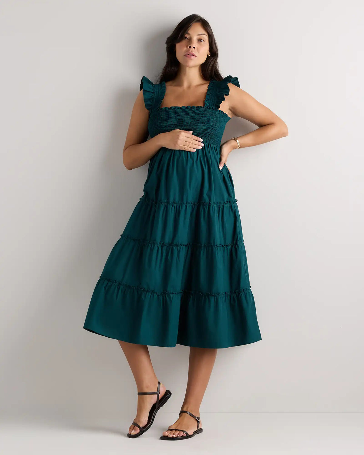 100% Organic Cotton Poplin Maternity Smocked Midi Dress
