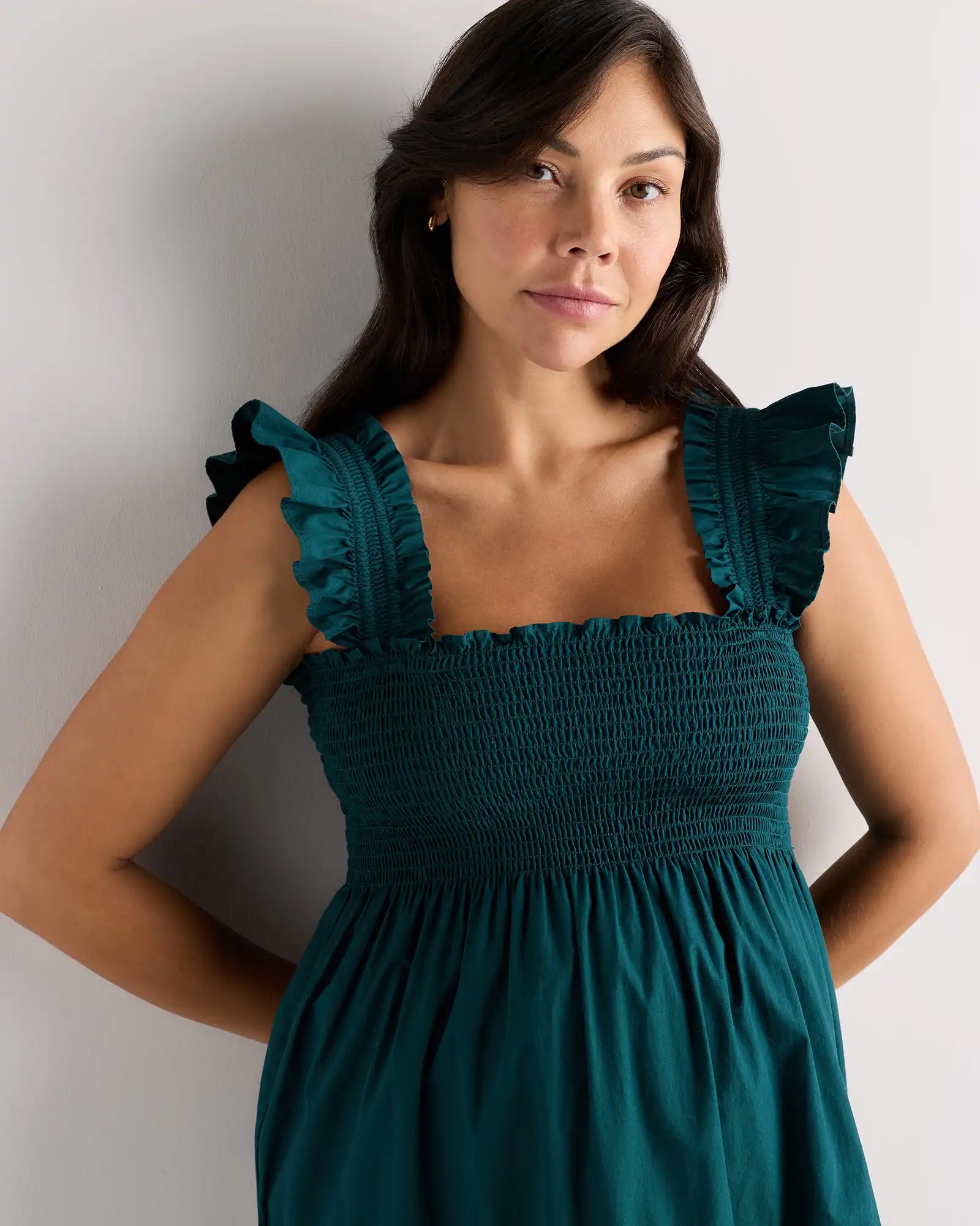100% Organic Cotton Poplin Maternity Smocked Midi Dress