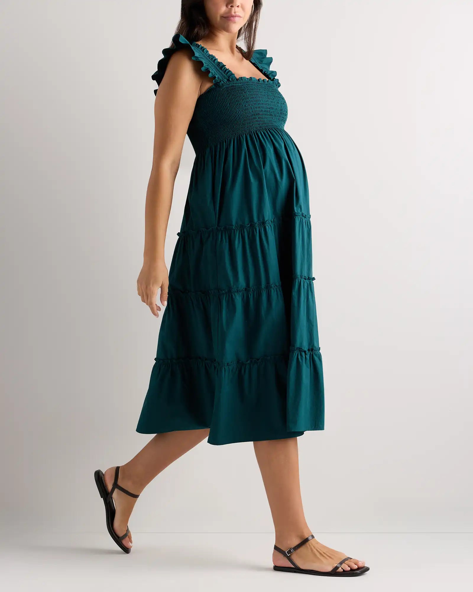 100% Organic Cotton Poplin Maternity Smocked Midi Dress