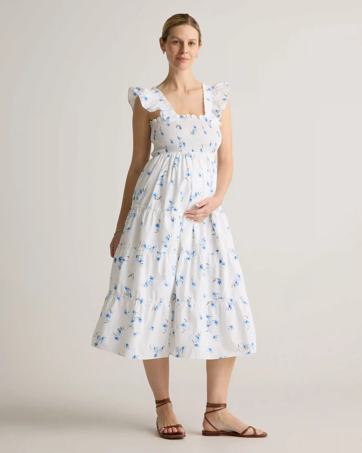 100% Organic Cotton Poplin Maternity Smocked Midi Dress