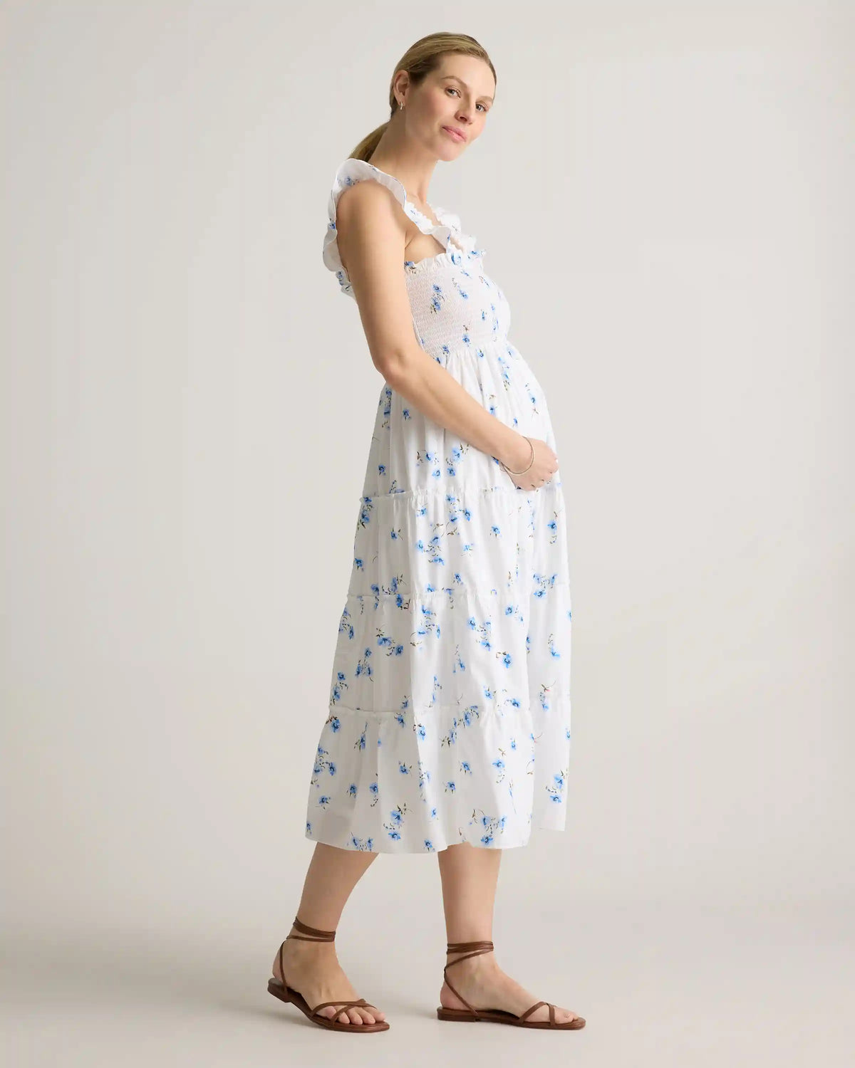 100% Organic Cotton Poplin Maternity Smocked Midi Dress