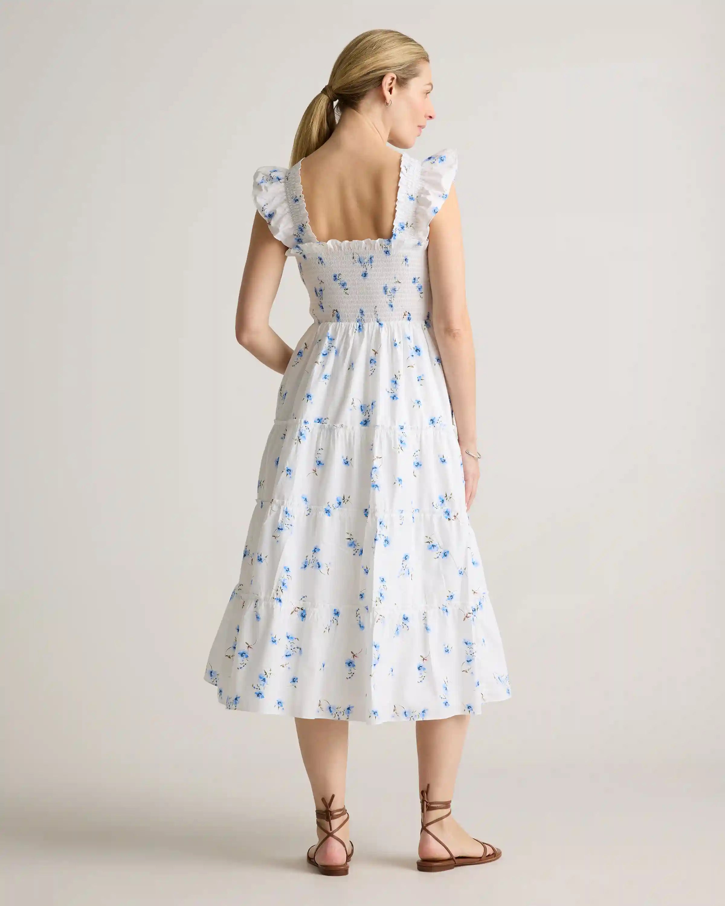 100% Organic Cotton Poplin Maternity Smocked Midi Dress