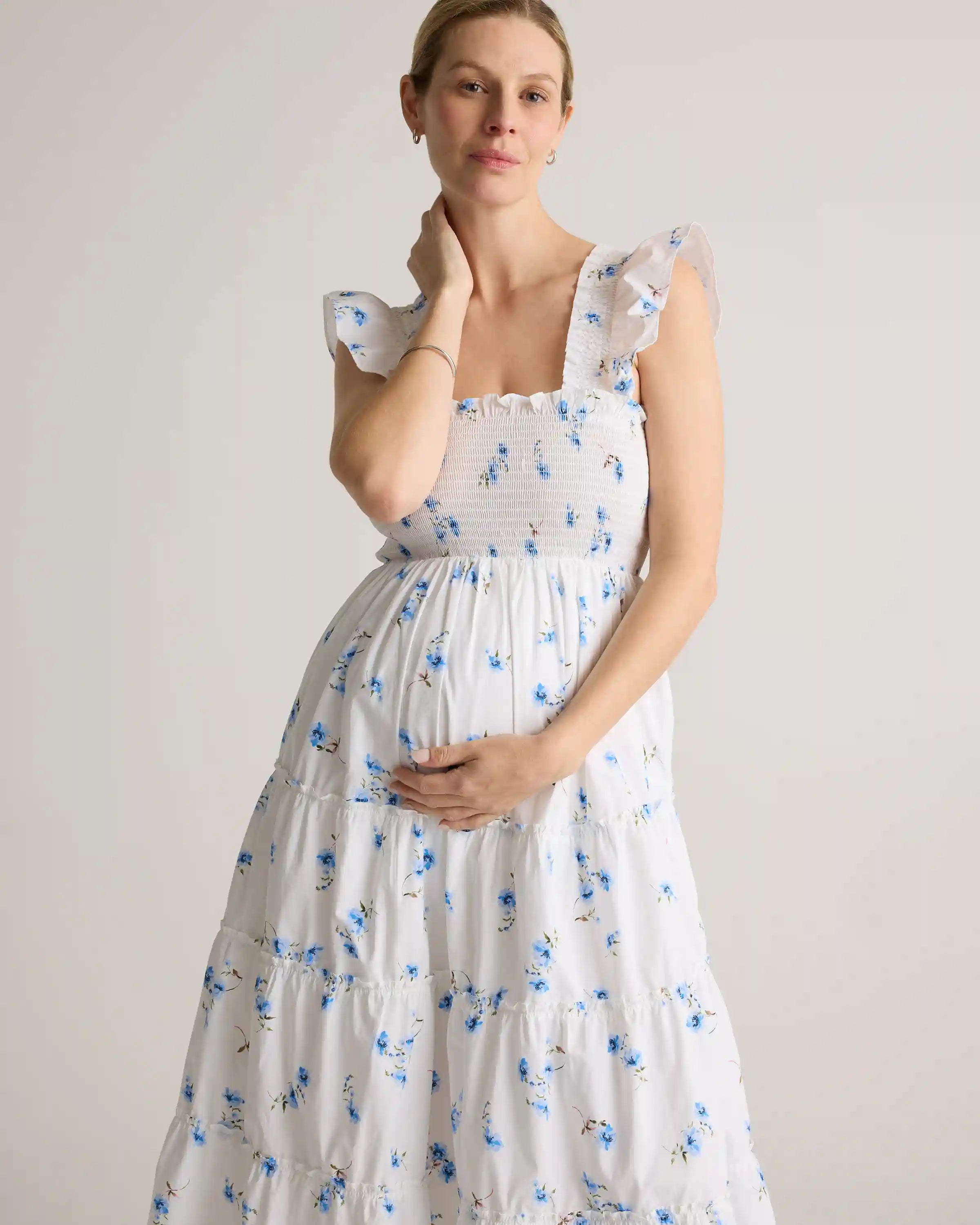 100% Organic Cotton Poplin Maternity Smocked Midi Dress