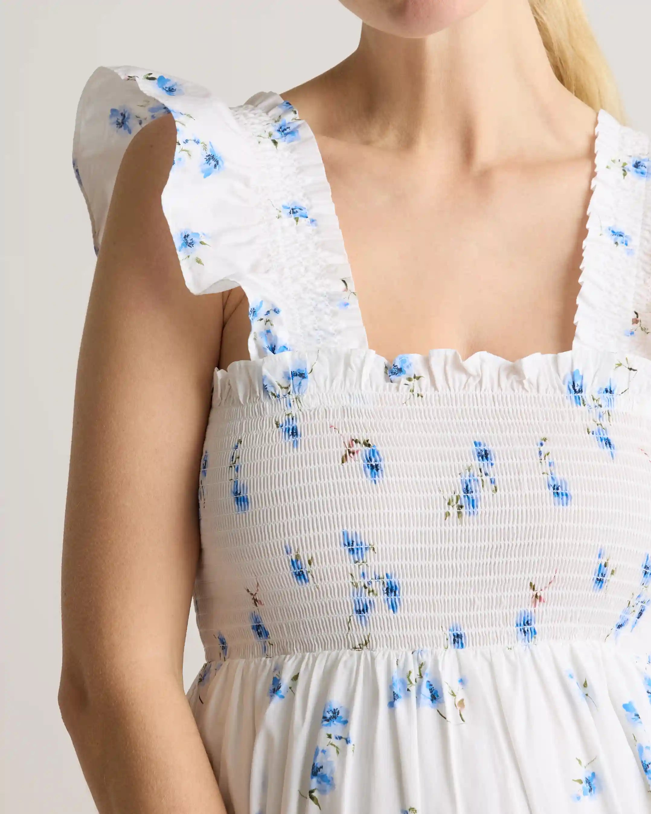 100% Organic Cotton Poplin Maternity Smocked Midi Dress