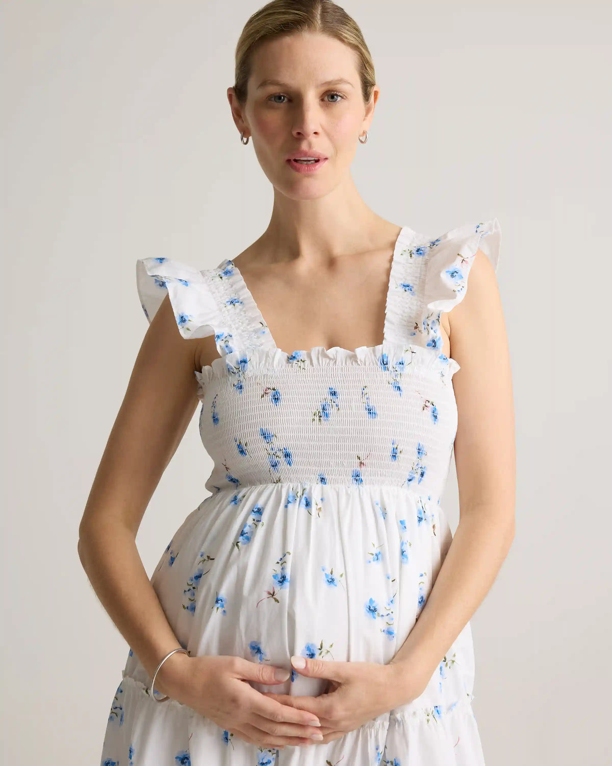 100% Organic Cotton Poplin Maternity Smocked Midi Dress