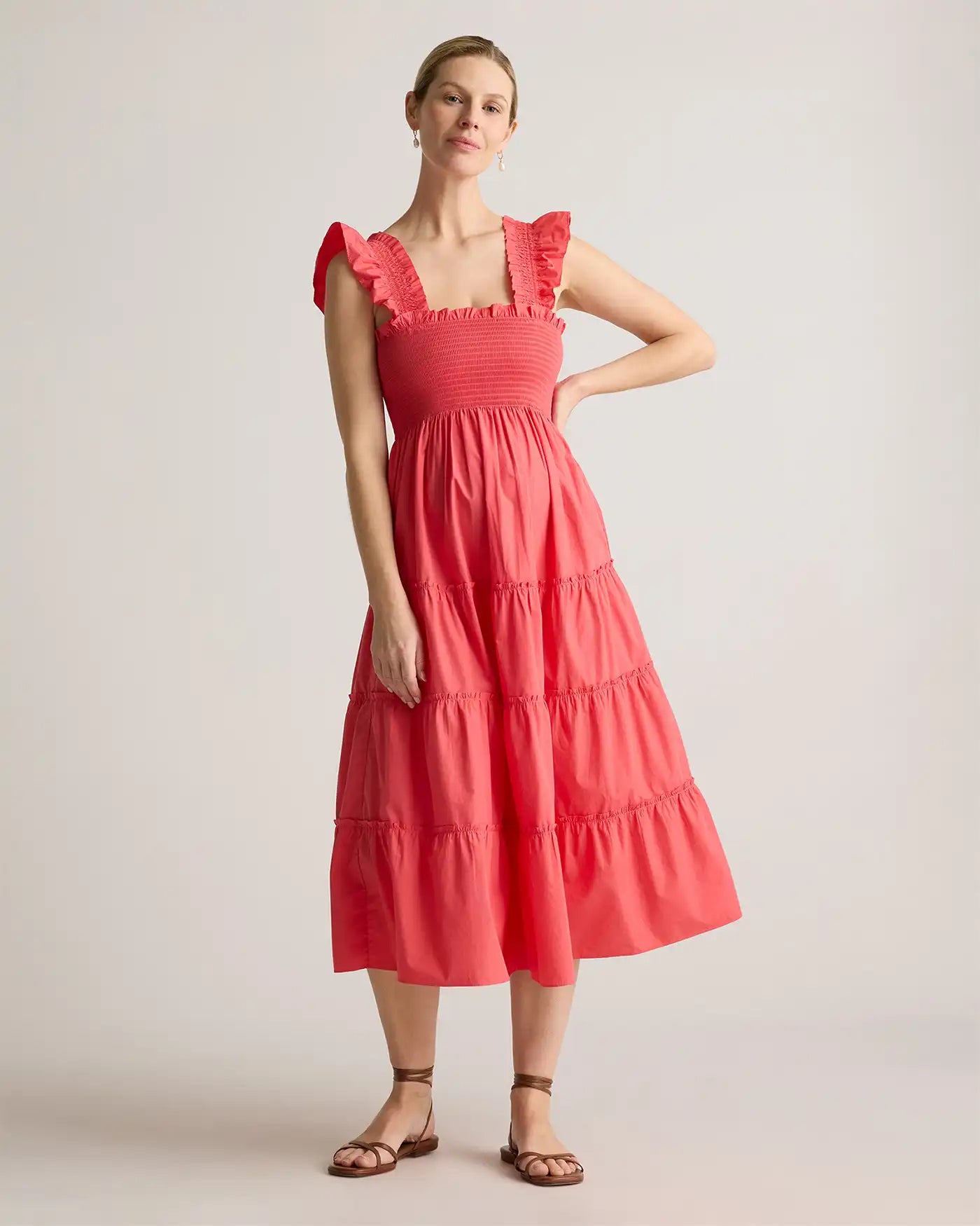 100% Organic Cotton Poplin Maternity Smocked Midi Dress
