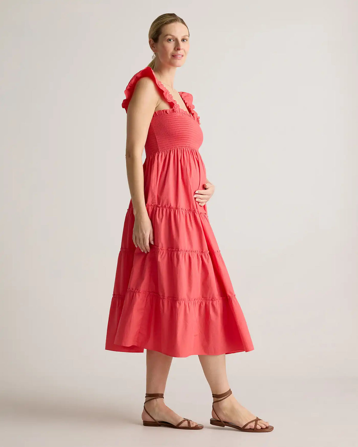 100% Organic Cotton Poplin Maternity Smocked Midi Dress
