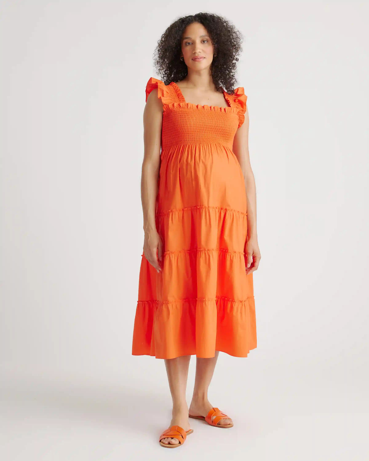 100% Organic Cotton Poplin Maternity Smocked Midi Dress