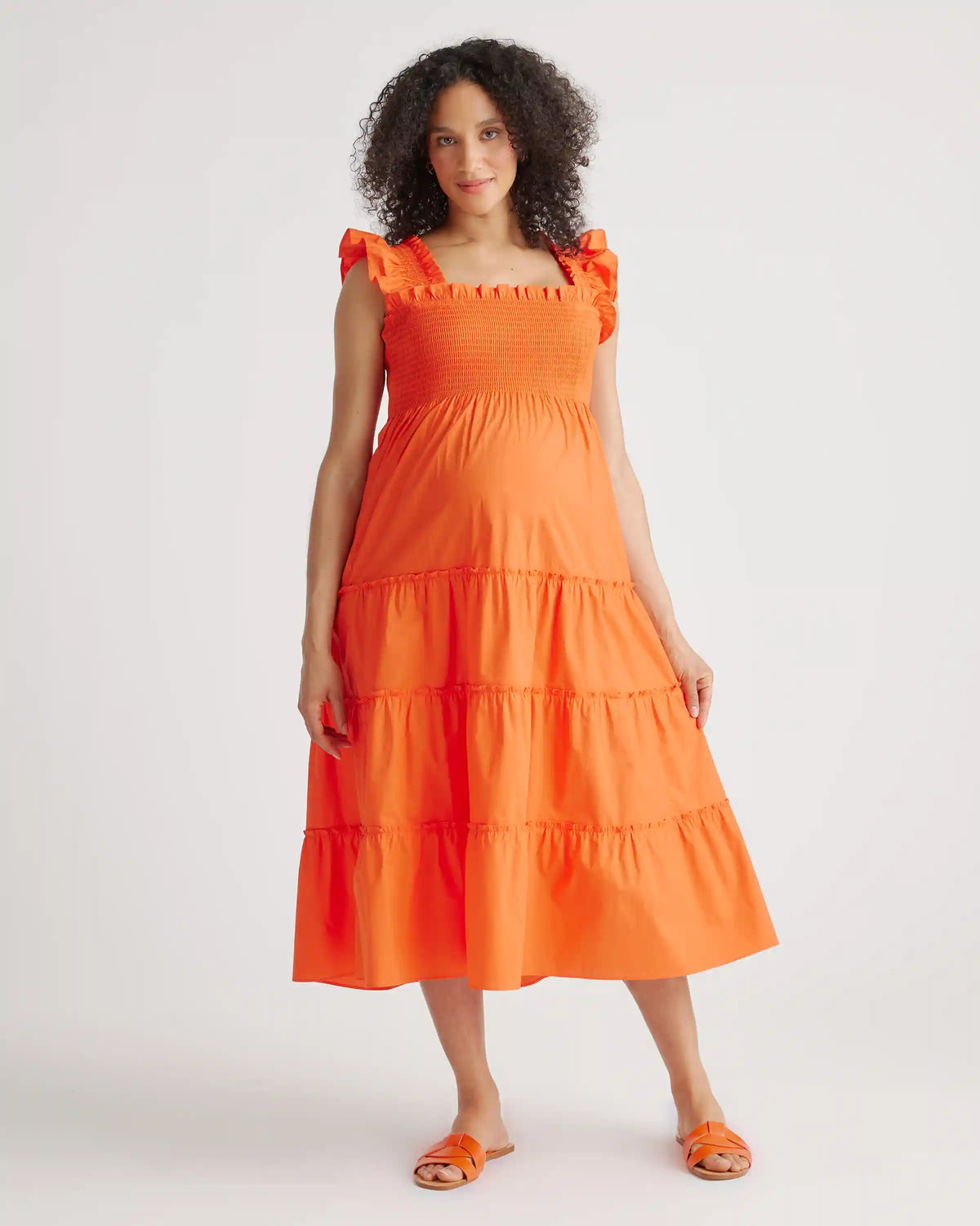 100% Organic Cotton Poplin Maternity Smocked Midi Dress