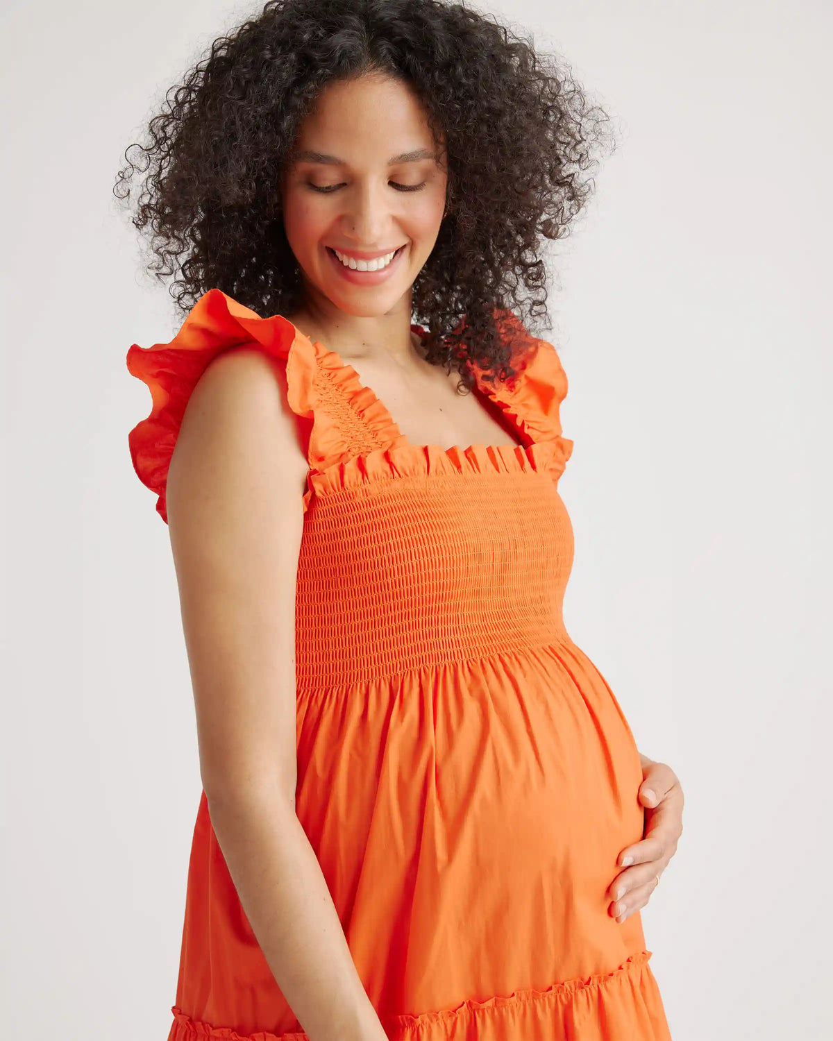 100% Organic Cotton Poplin Maternity Smocked Midi Dress