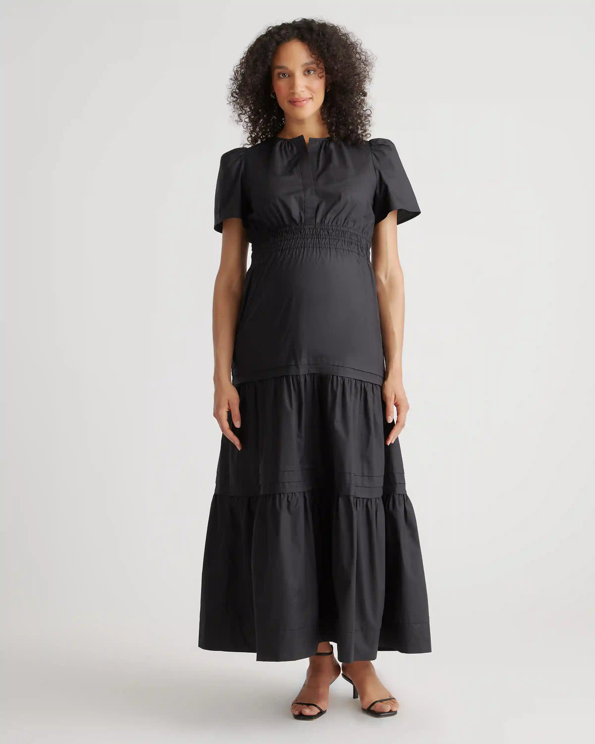 100% Organic Cotton Poplin Maternity Tiered Maxi Dress