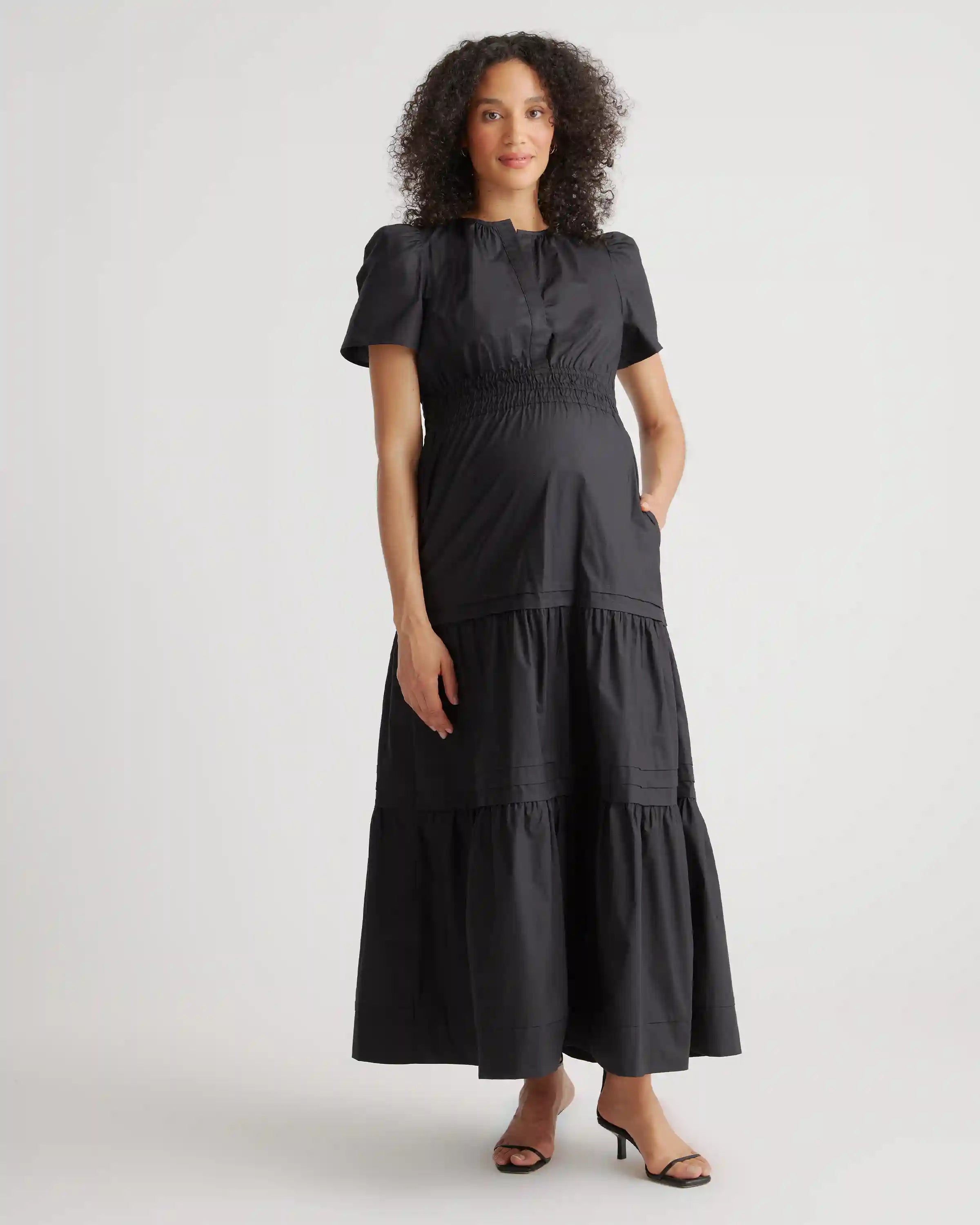 100% Organic Cotton Poplin Maternity Tiered Maxi Dress
