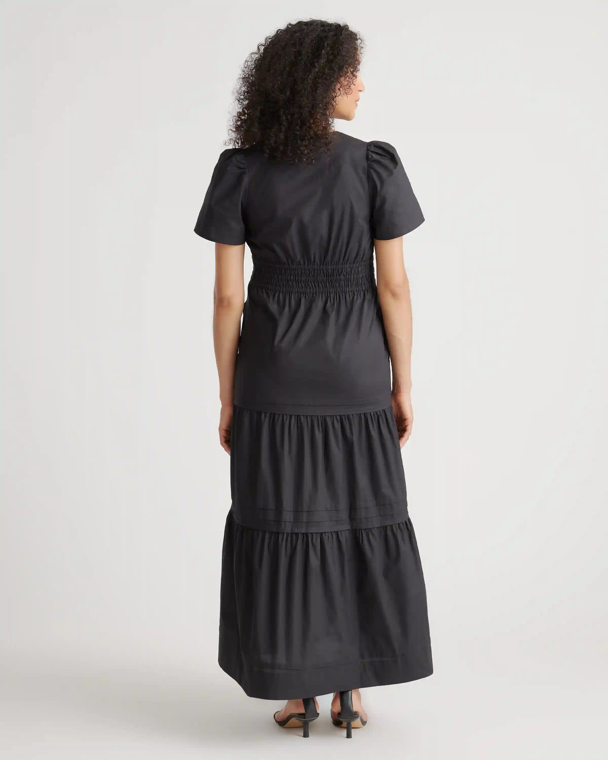 100% Organic Cotton Poplin Maternity Tiered Maxi Dress