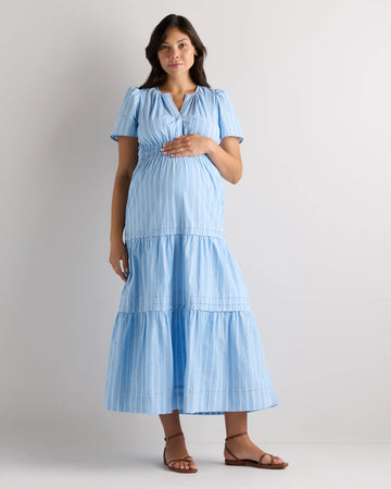 100% Organic Cotton Poplin Maternity Tiered Maxi Dress