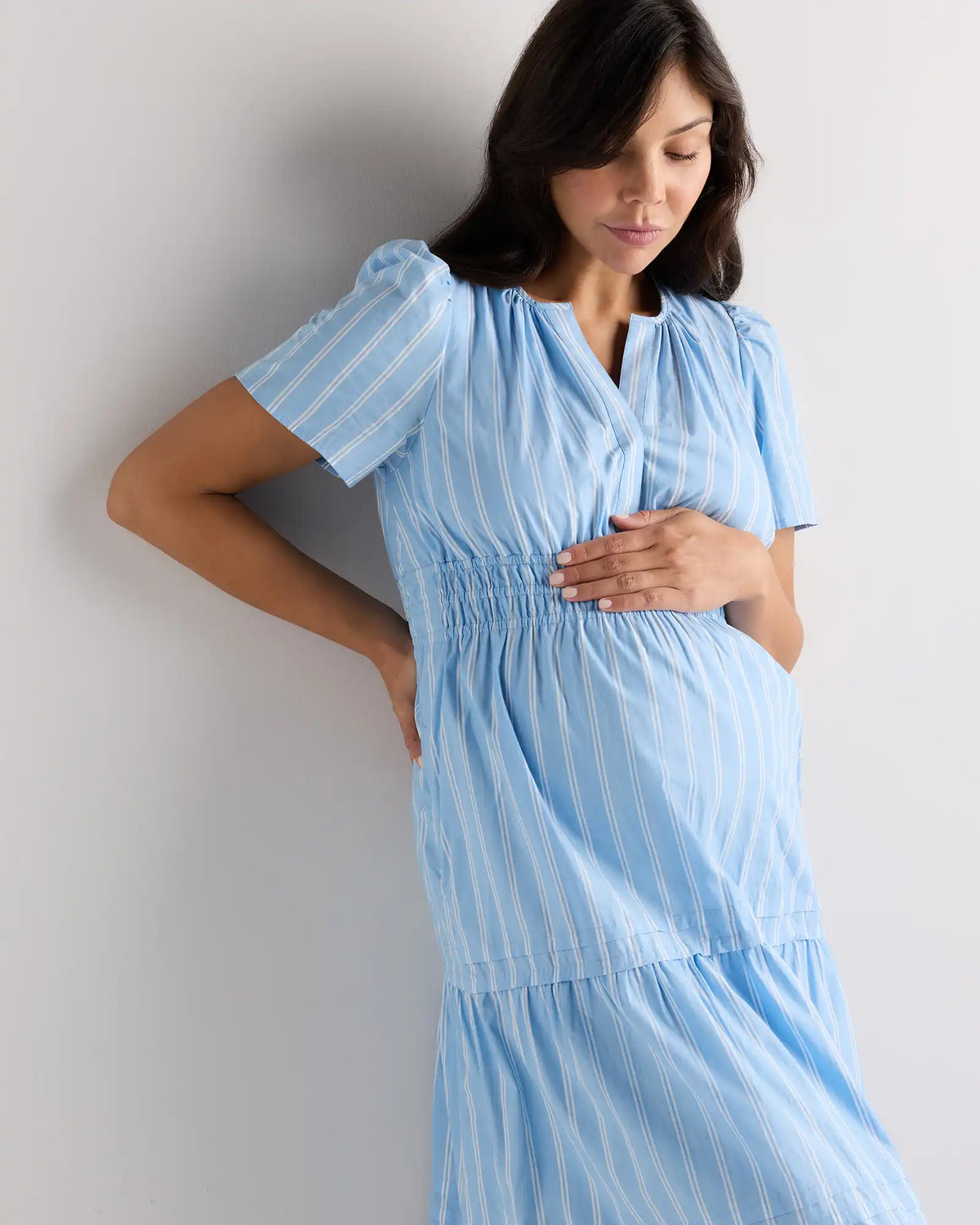 100% Organic Cotton Poplin Maternity Tiered Maxi Dress