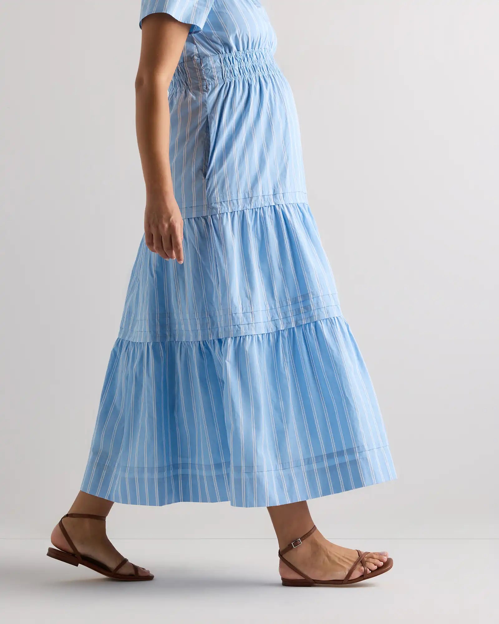 100% Organic Cotton Poplin Maternity Tiered Maxi Dress