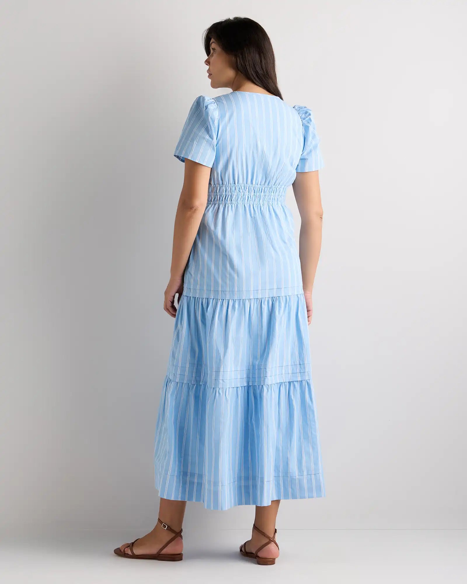 100% Organic Cotton Poplin Maternity Tiered Maxi Dress