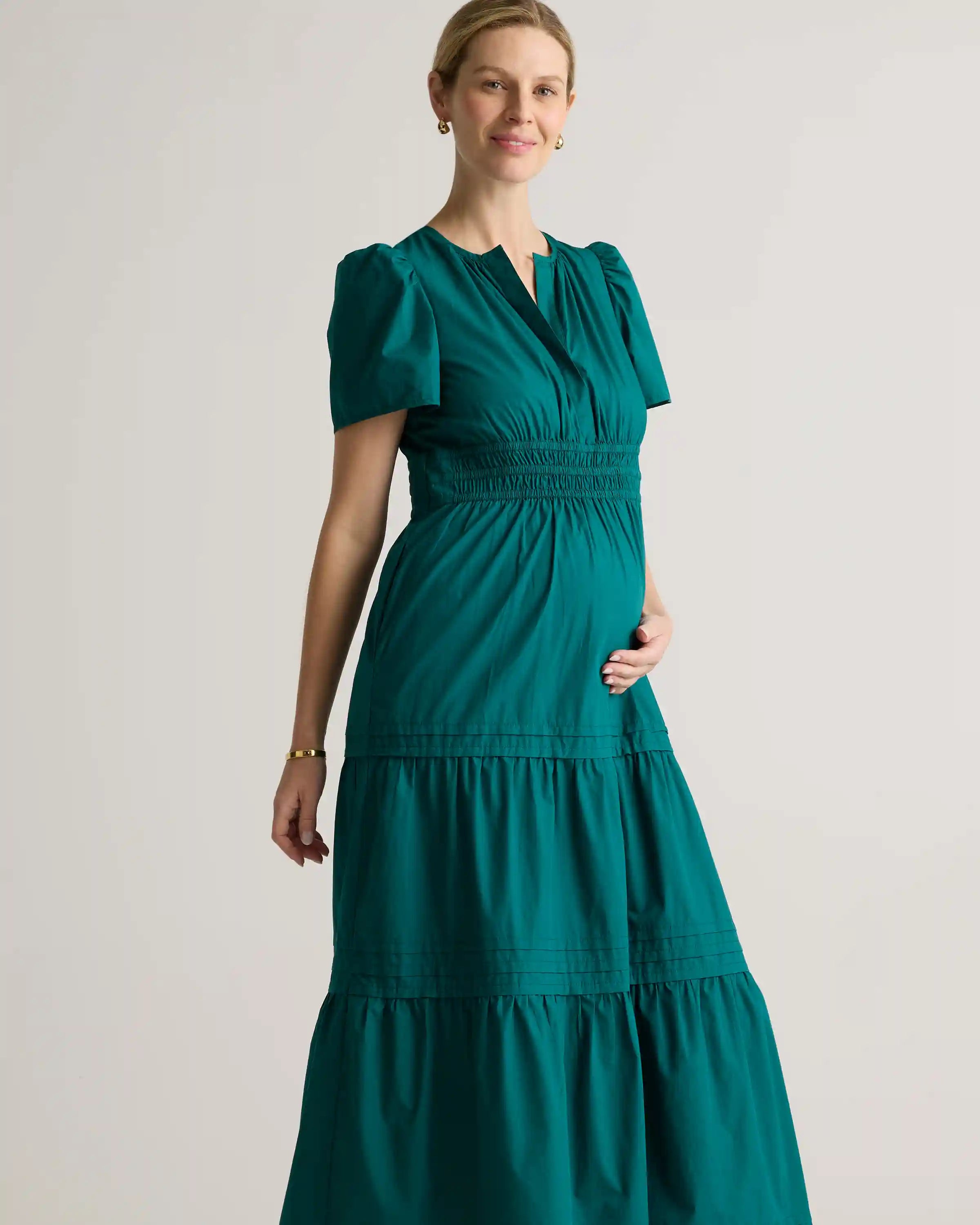100% Organic Cotton Poplin Maternity Tiered Maxi Dress